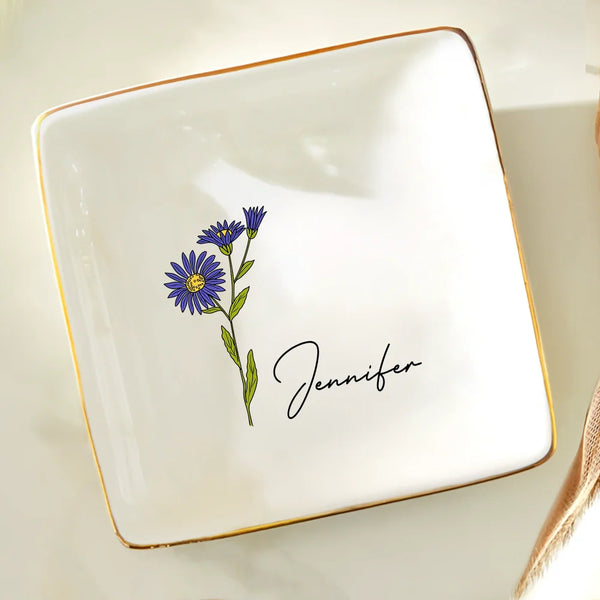 Birth Flowers For Women - Personalized Ring Dish