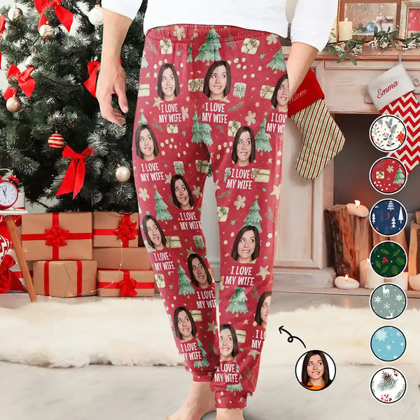 Gift For Wife, Girlfriend - Custom Photo I Love My Wife - Personalized Pajama Pants