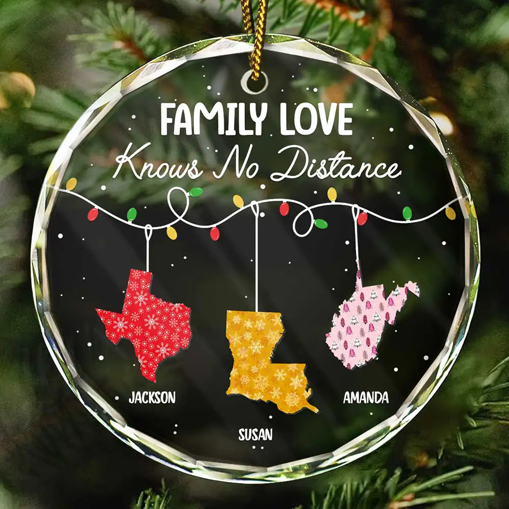 Family - Family Love Knows No Distance - Personalized Circle Glass Ornament
