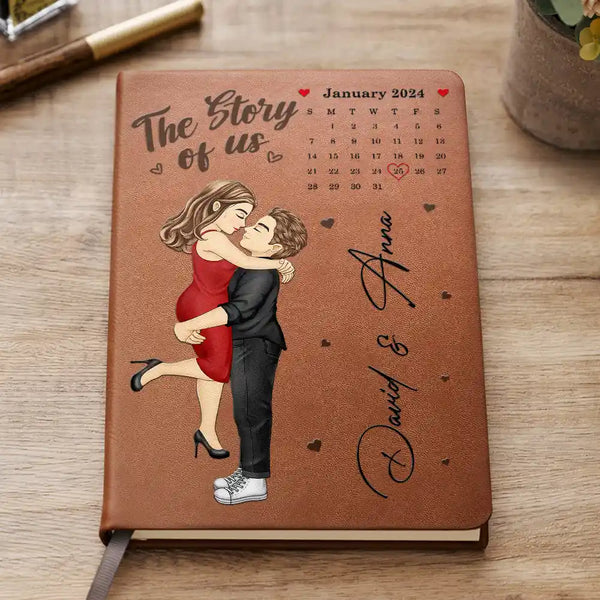 Gift For Couples, Gift For Husband, Gift For Boyfriend, Gift For Wife, Gift For Girlfriend - Calendar The Story Of Us Couples - Personalized Leather Journal