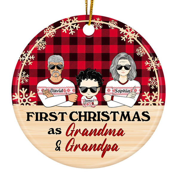 First Christmas As Grandma & Grandpa - Christmas Gift For Family - Personalized Custom Circle Ceramic Ornament