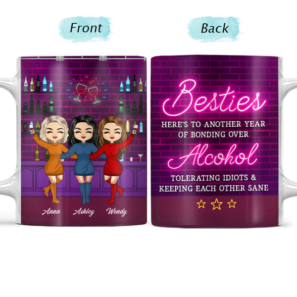 Besties Bonding Over Alcohol - Personalized Custom White Edge-to-Edge Mug