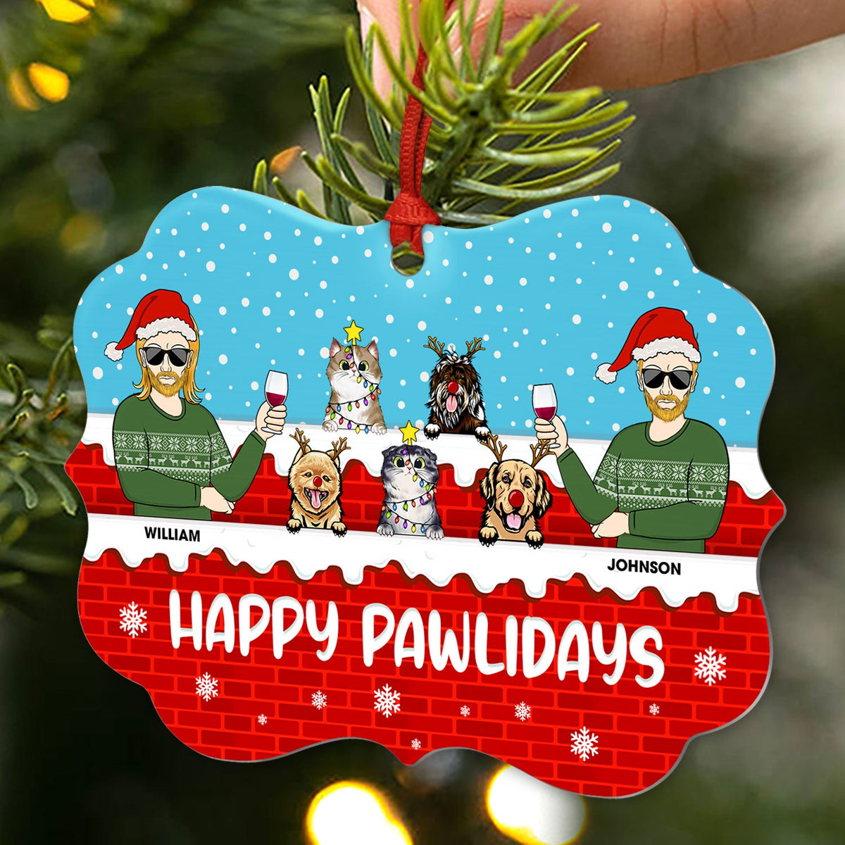 Furry Little Christmas Couple With Dog Cat - Christmas Gift For Pet Owners - Personalized Custom Aluminum Ornament