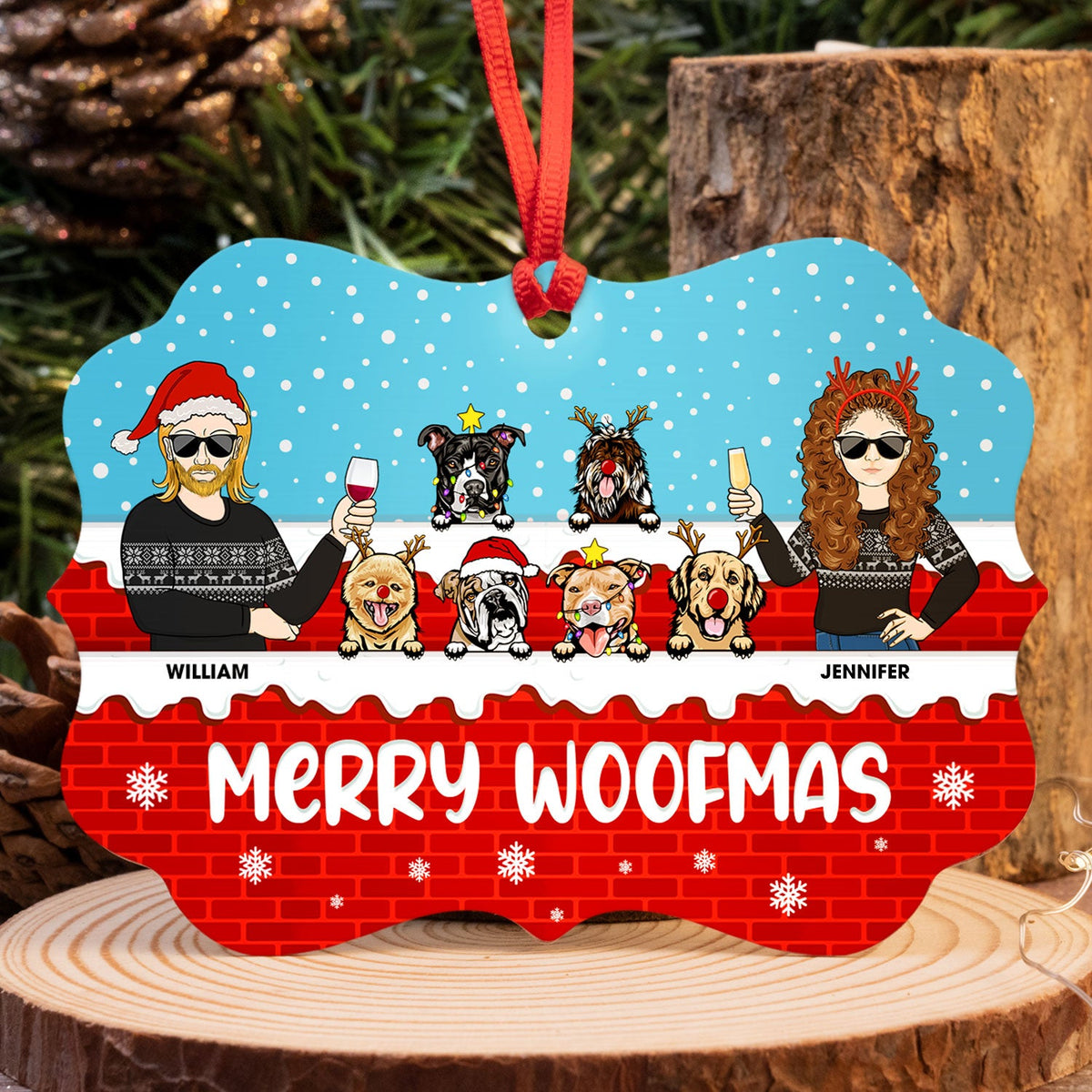 Furry Little Christmas Couple With Dog Cat - Christmas Gift For Pet Owners - Personalized Custom Aluminum Ornament
