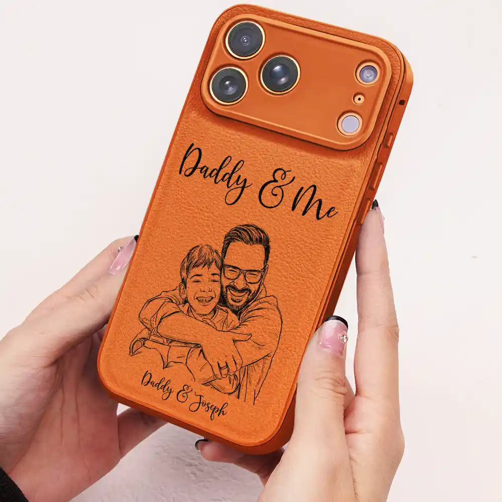 Gift For Mother,Gift For Father,Parents,Gift For Women,Gift For Men,Happy,Photo - Pencil Sketch - Custom Photo Pencil Sketch We Love You Mommy Daddy - Personalized Leather Phone Case
