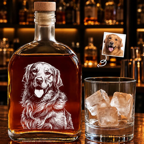 Art Design,Christmas,Custom Photo,Dog Dad,Gift For Father,Gifts For Him,Happy,Pet Lovers,Photo - Pencil Sketch - Dark BG - Gift For Dog Dad Dog Lovers - Personalized Custom Photo Pencil Sketch Whiskey Bottle