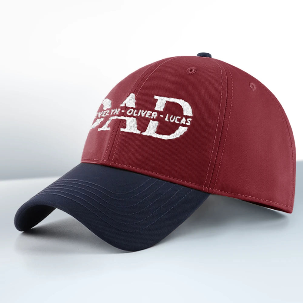 Gift For Father,Gift For Grandpa,Happy - Dad Grandpa Custom Kid Names - Personalized Embroidered Two Tone Cap