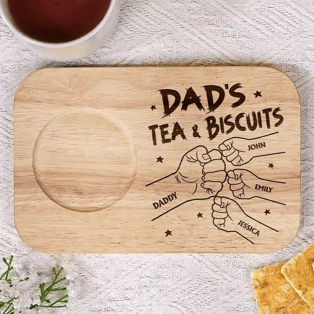 Gift For Grandpa,Gift For Father,Happy - Dad Grandpa Tea And Biscuits - Personalized Serving Board With Cup Holder