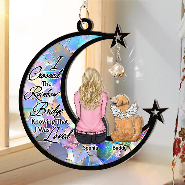 Pet Lovers,Pet Mom,Memorial,Love - Pet Memorial Dog Cat At The Rainbow Bridge - Personalized Window Hanging Suncatcher Ornament