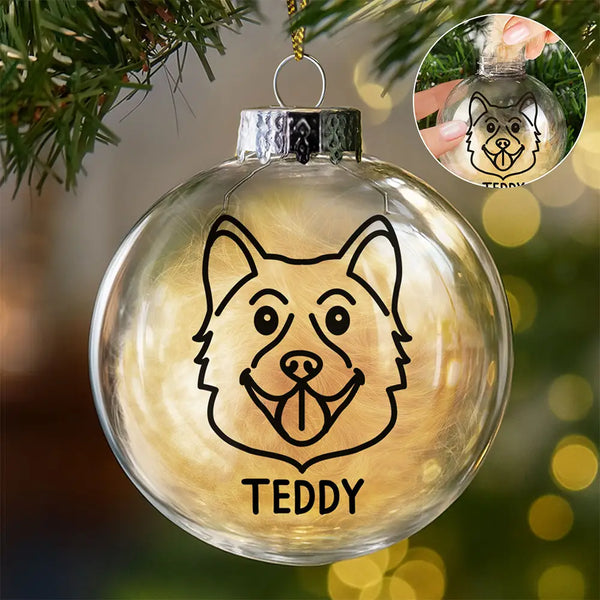 Dog Lovers,Christmas,Love - Dog Line Sketch Face Custom Name - Personalized Fillable Clear Ball Ornament