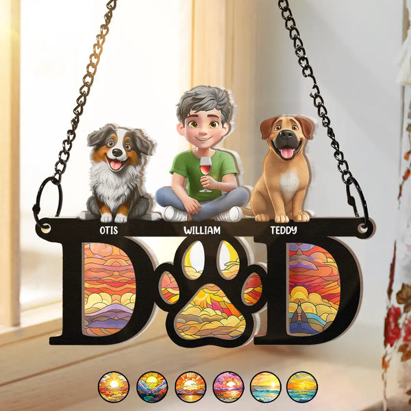 Pet Lovers, Pet Mom, Pet Dad ,Dog Lovers, Dog Mom, Dog Dad, Happy - Dog Mom Dog Dad 3D Effect - Personalized Window Hanging Suncatcher Ornament