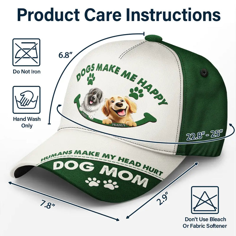 Dog Lovers,Pet Lovers,Dog Mom,Dog Dad,Pet Mom,Pet Dad - Dogs Make Me Happy - Personalized Classic Cap