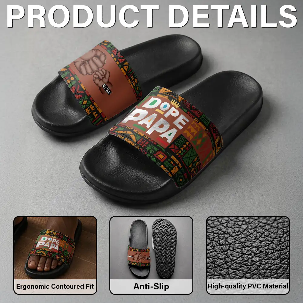 Gift For Father,Afro Dad,Summer,Top Market,Adorable,Icon - Dope Black Dad Grandpa Fist Bumps - Personalized Unisex Slides