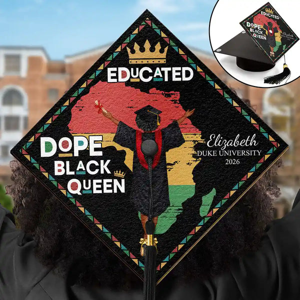Dope Black King Queen - Personalized Graduation Cap Topper