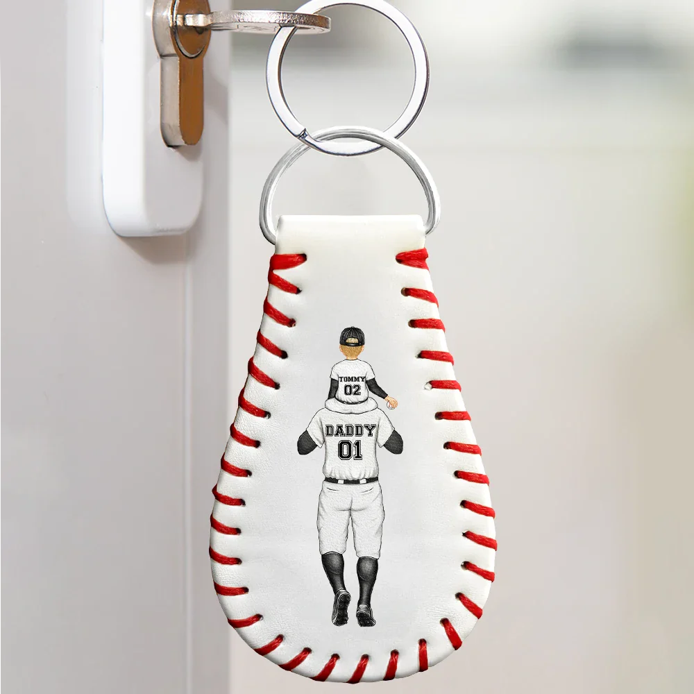 Baseball,Gift For Father,Sport Dad - Drive Safe Daddy No Place Like Home - Personalized Leather Baseball Keychain
