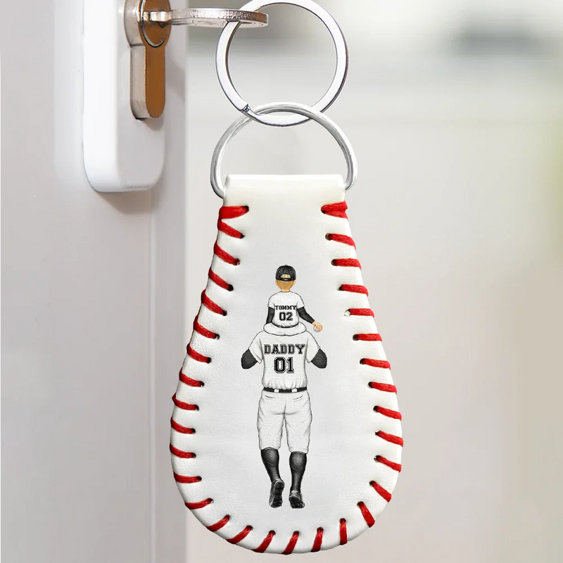 Baseball,Gift For Father,Sport Dad - Drive Safe Daddy No Place Like Home - Personalized Leather Baseball Keychain