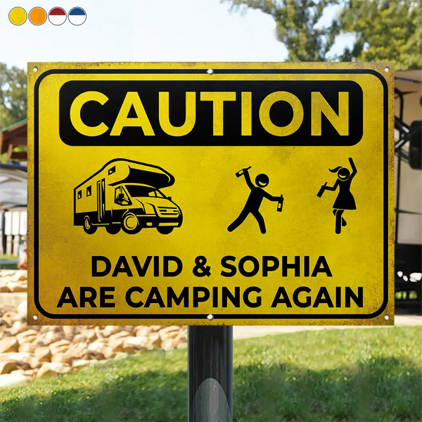 Camping,Gift For Couples,Best friends' Hobby,Top Market,Funny,Family,Top Market,Icon - Drunk Stick Figure We Are Camping Again - Personalized Classic Metal Signs