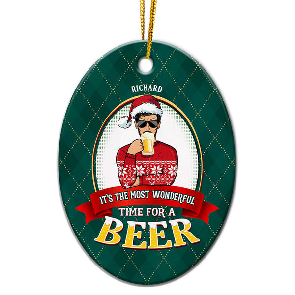 Most Wonderful Time Beer - Christmas Gifts - Personalized Custom Oval Ceramic Ornament