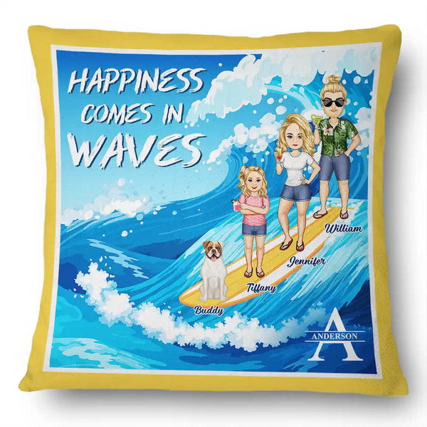 Monogram Family Comes In Waves - Personalized Pillow