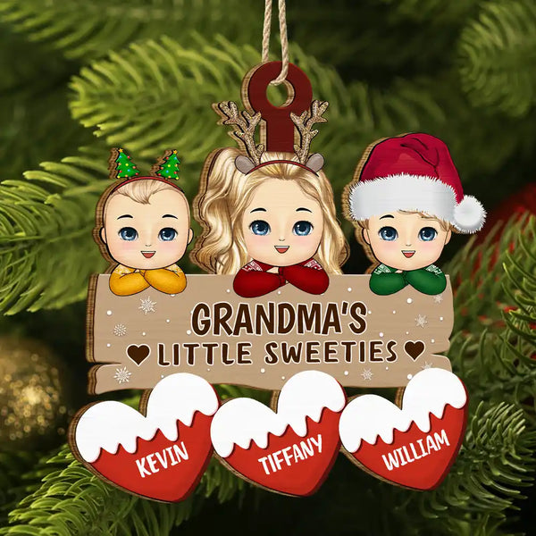 Gift For Grandma, Gift For Grandpa, Gift For Mother, Gift For Father - Grandma's Grandpa's Mom's Dad's Little Sweeties - Personalized Wooden Cutout Ornament