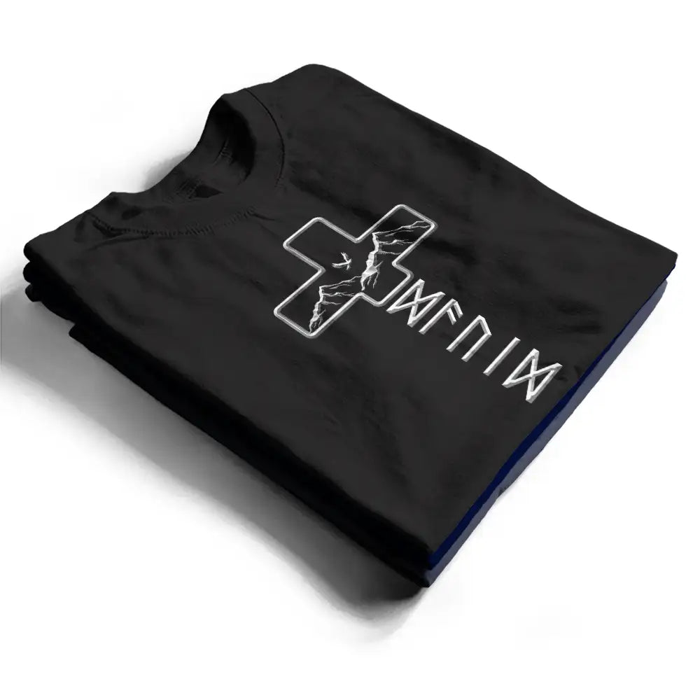 Christian,Gift For Men,Gift For Father,Gift For Husband,Gift For Boyfriend,Gift For Yourself,Gift For Grandpa,Gift For Brothers,Non-Eng,Icon,Confident - Faithful Cross And Name In Viking Runes - Personalized T Shirt