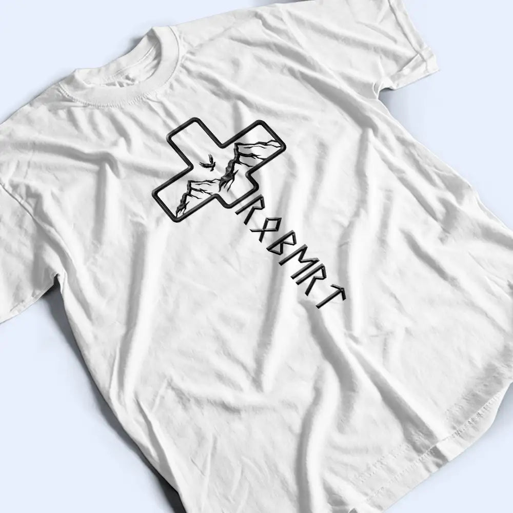 Christian,Gift For Men,Gift For Father,Gift For Husband,Gift For Boyfriend,Gift For Yourself,Gift For Grandpa,Gift For Brothers,Non-Eng,Icon,Confident - Faithful Cross And Name In Viking Runes - Personalized T Shirt