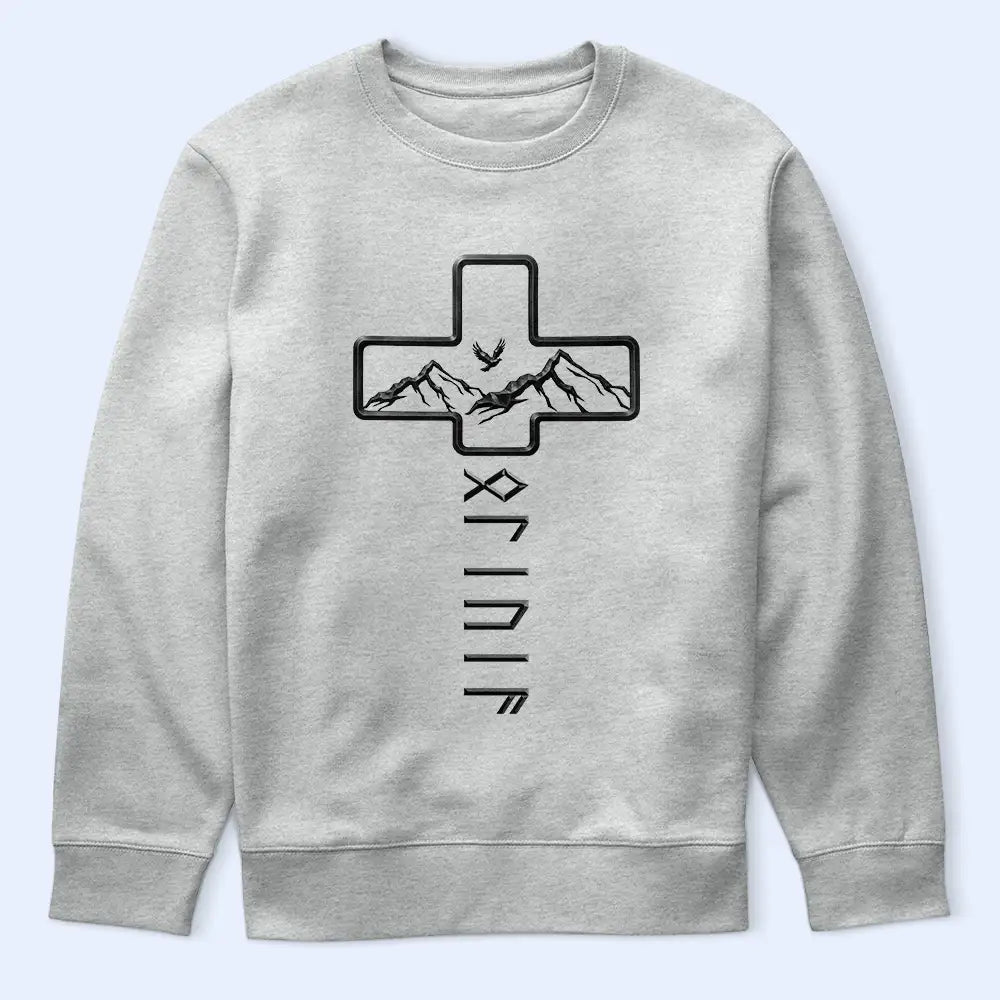 Christian,Gift For Men,Gift For Father,Gift For Husband,Gift For Boyfriend,Gift For Yourself,Gift For Grandpa,Gift For Brothers,Non-Eng,Icon,Confident - Faithful Cross And Name In Viking Runes - Personalized T Shirt