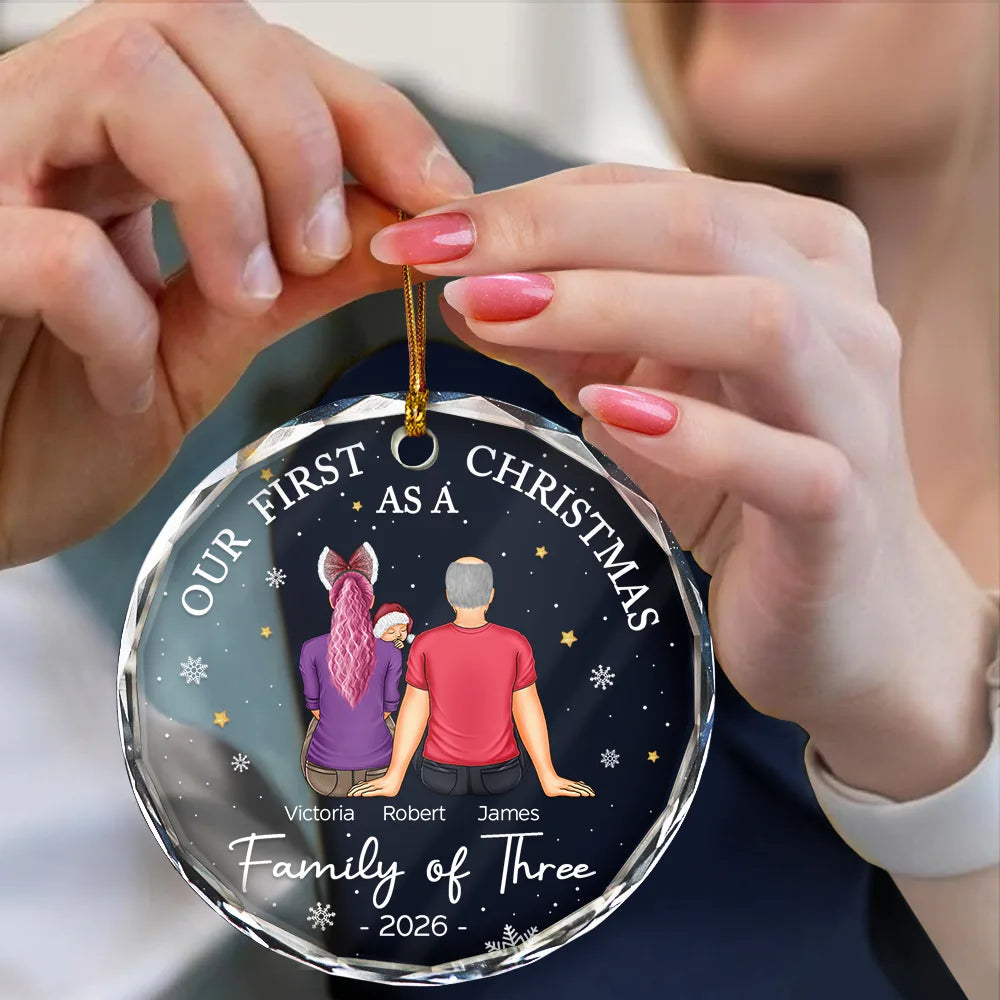 First Christmas As A Family Of Three New Parents - Personalized Circle Glass Ornament