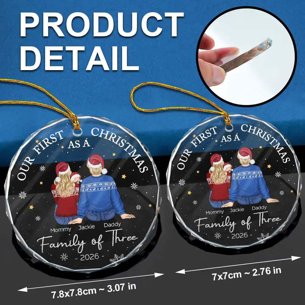 First Christmas As A Family Of Three New Parents - Personalized Circle Glass Ornament