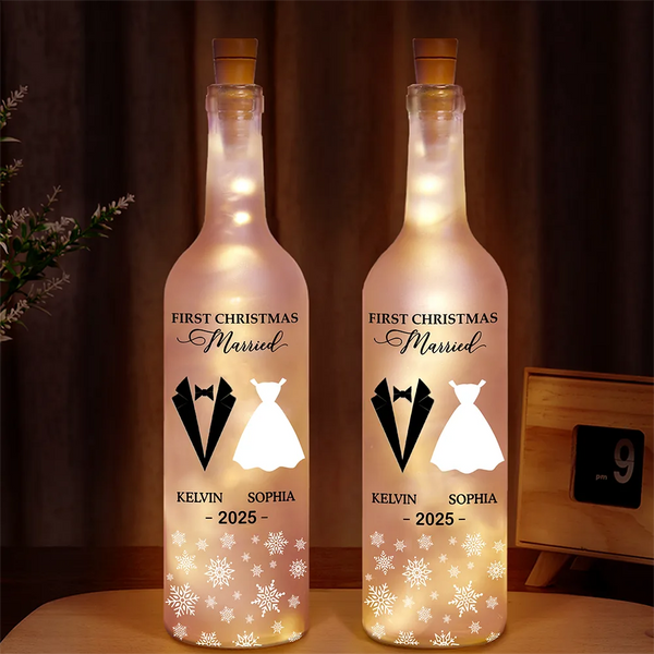 Gift For Couples, Gift For Husband, Gift For Wife, Gift For Boyfriend, Gift For Girlfriend, Funny - First Christmas As Married - Personalized Bottle Light