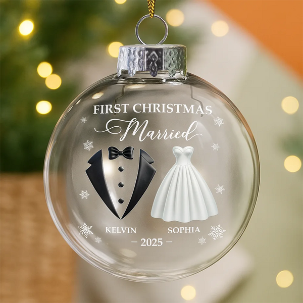 Christmas,Gift For Couples,Gift For Husband,Gift For Wife,Gift For Boyfriend,Gift For Girlfriend,Love - First Christmas As Mr & Mrs - Personalized Glass Bauble Ornament