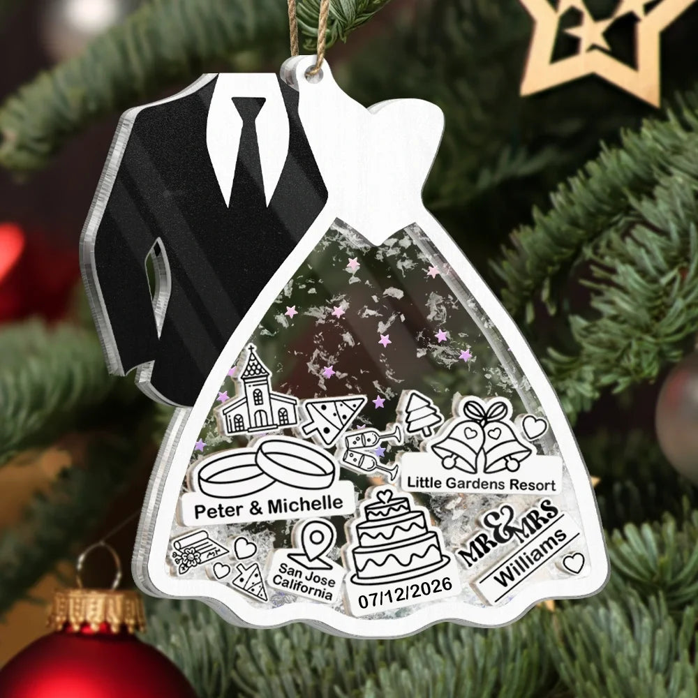 First Christmas Ornament Couple Bride & Groom - Personalized 3-Layered Acrylic Shaker Ornament