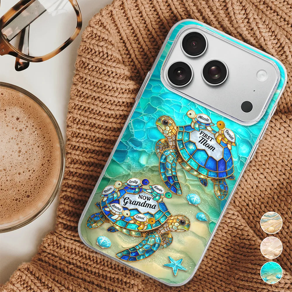 Gift For Grandma,Grandma - Grandkids,Gift For Mother,Beach,Happy,Non-Eng,Icon,Proud - First Mom Now Grandma Turtle - Personalized Clear Phone Case