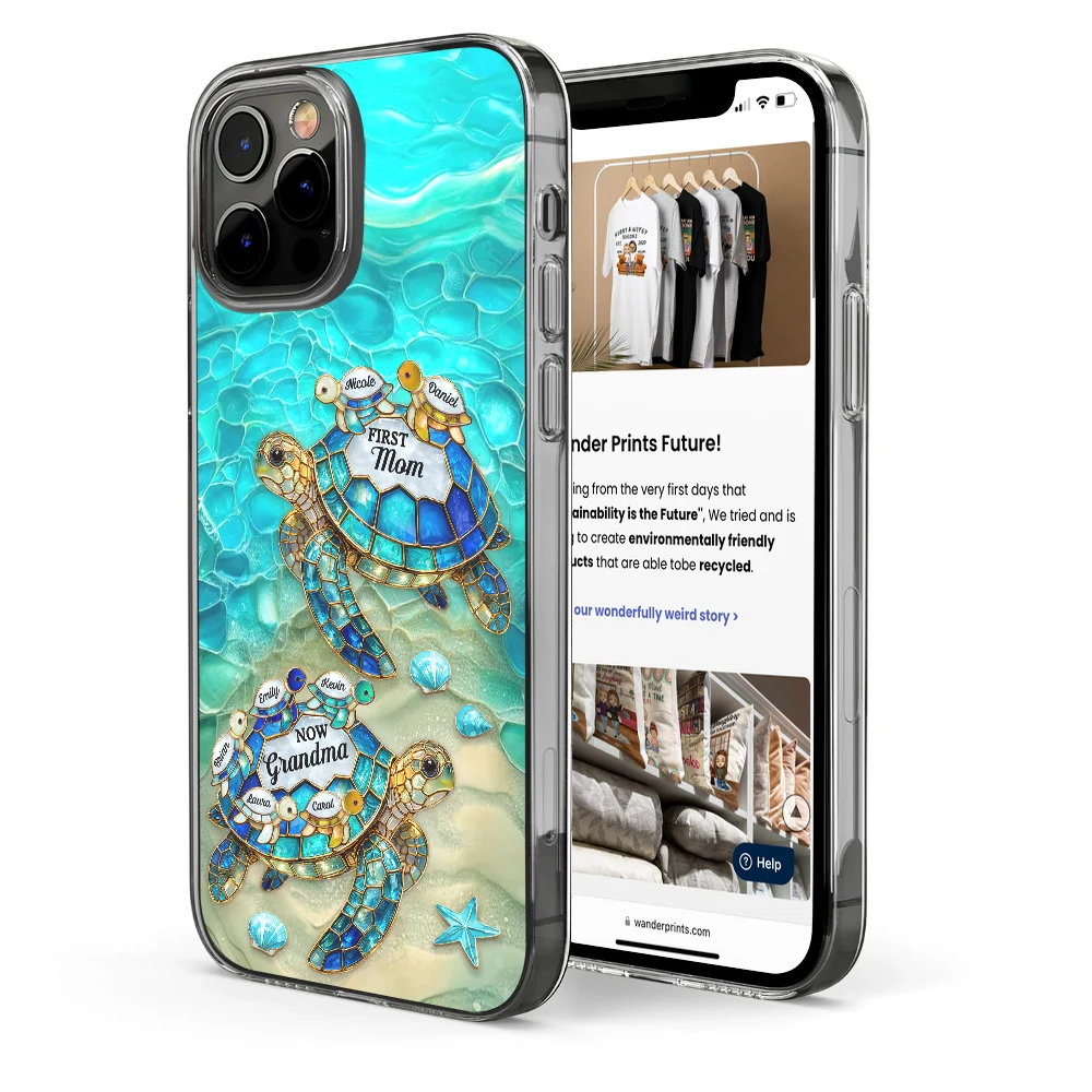 Gift For Grandma,Grandma - Grandkids,Gift For Mother,Beach,Happy,Non-Eng,Icon,Proud - First Mom Now Grandma Turtle - Personalized Clear Phone Case