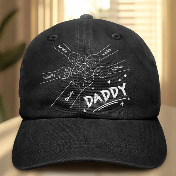 Gift For Husband,Gift For Father,Happy,Gift For Grandpa,Gift For Men - Fist Bump, Best Friends For Life Daddy - Personalized Vintage Washed Denim Cap