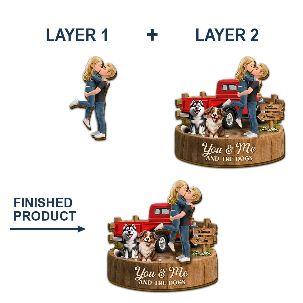Gift For Couples,Dog Couple,Pet Lovers,Dog Lovers,Romantic,Vector - Flannel Couple You & Me And The Dogs - Personalized Custom Shaped Car Visor Clip