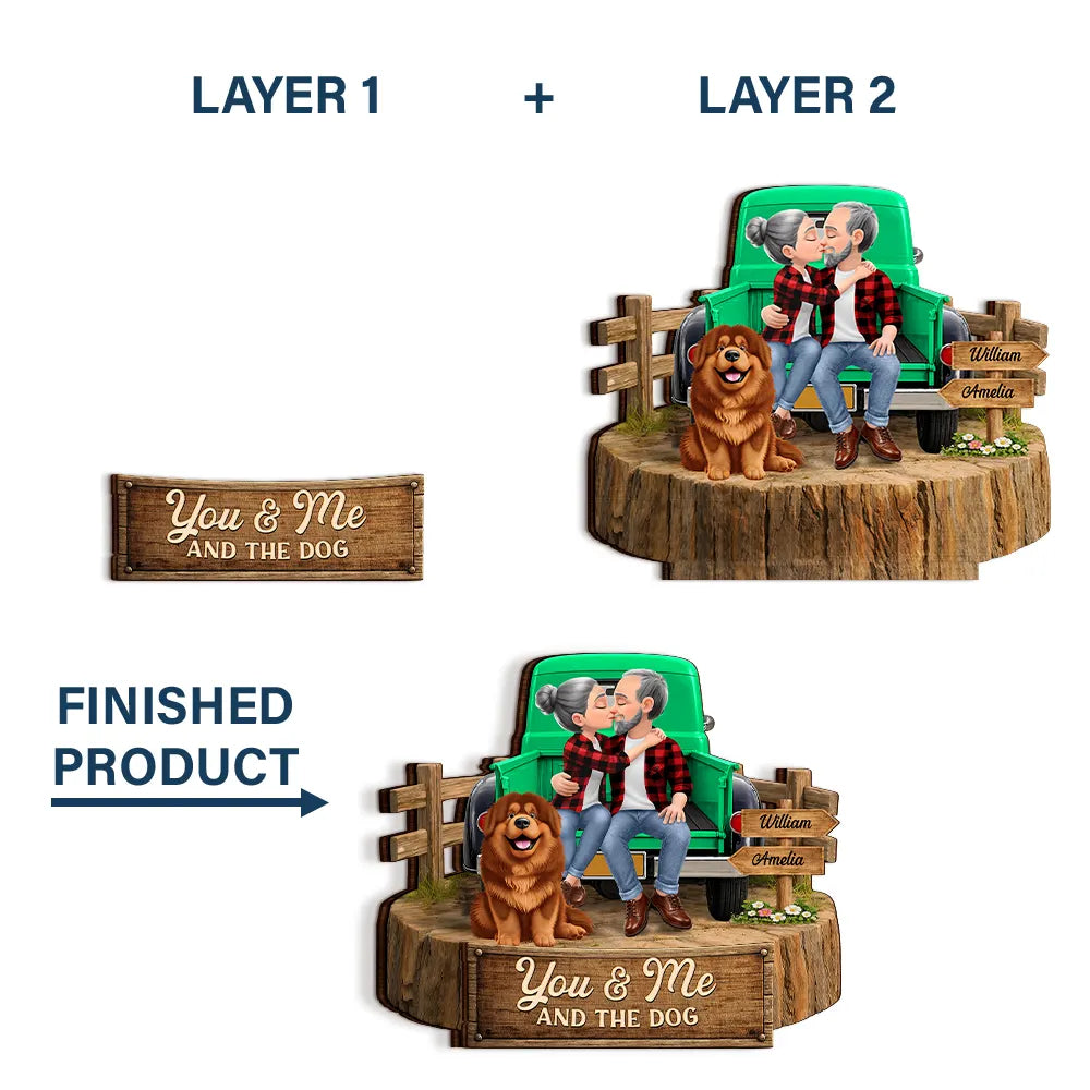 Gift For Couples,Old Couples,Gift For Husband,Gift For Wife,Gift For Boyfriend,Gift For Girlfriend,LGBT,Pet Lovers,Pet Couple,Dog Lovers,Dog Couple,Love - Flannel Couple You & Me And The Dogs - Personalized Custom Shaped Wooden Plaque