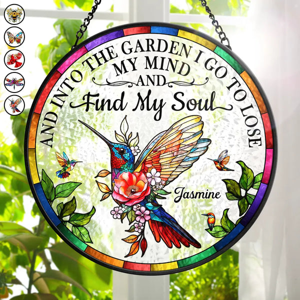 Gardening,Love - Floral Art And Into The Garden I Go - Personalized Stained Glass Window Hanging Suncatcher
