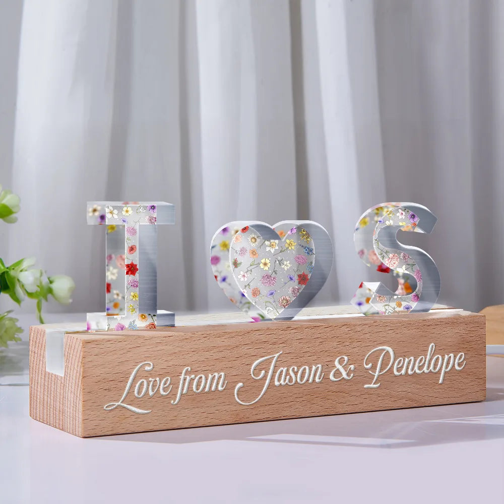 Gift For Mother,Gift For Grandma,Gift For Bestie,Family - Floral Letter Mom Dad Family Love - Personalized Custom Shaped LED Light
