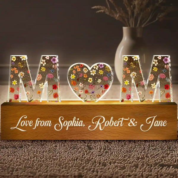 Gift For Mother,Gift For Grandma,Gift For Bestie,Family - Floral Letter Mom Dad Family Love - Personalized Custom Shaped LED Light