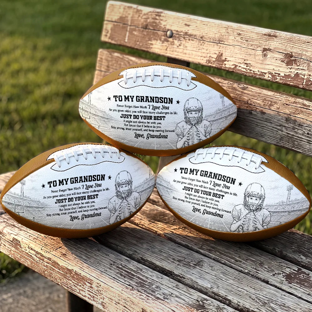 Art Design, Custom Photo, Football, Gift For Grandma, Gifts For Her, Grandma - Grandson, Photo - Pencil Sketch - Bold, Sentimental - Football Birthday Gift For Grandson - Personalized Custom Photo Pencil Sketch I Believe In You Leather Football