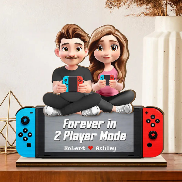 Gift For Couples,Gift For Husband,Gift For Wife,Gift For Boyfriend,Gift For Girlfriend,Happy - Forever In 2 Player Mode - Personalized Custom Shaped 2-Layered Wooden Plaque