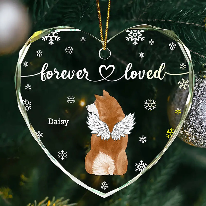 Pet Lovers,Cat Lovers,Dog Lovers,Sad,Memorial - Forever Loved Memorial Dog Cat - Personalized Heart Shaped Glass Ornament