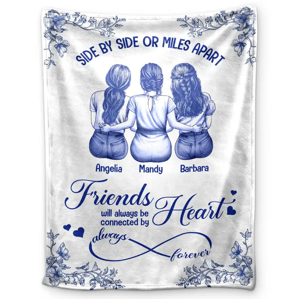Gift For Bestie,Gift For Sisters,Gift For Women,Long Distance,Christmas,Happy - Friends Sisters Will Always Be Connected By Heart Chinoiserie Toile Besties - Personalized Fleece Blanket, Sherpa Blanket