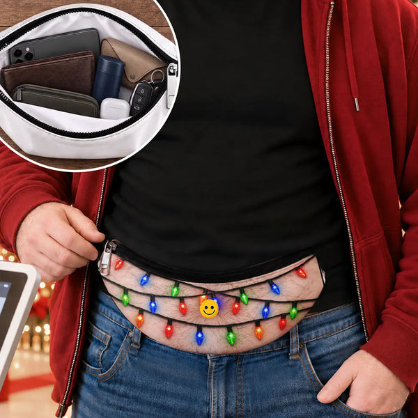 Christmas,Gift For Couples,Gift For Him,Gift For Husband,Sarcastic,Vector - Funny Christmas Dad Bod For Husband, Travel Gag Gift - Personalized 3D Realistic Hairy Beer Belly Fanny Pack