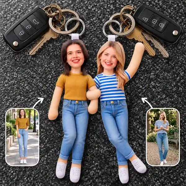 Afro Besties, Art Design, Christmas, Custom Photo, Gift For Bestie, Humorous, Photo - Poseable Body Doll - Funny Friendship Gift For Best Friend, Bestie, Coworker, BFF - Personalized Custom Photo Squishy Toy Poseable Plush Doll Keychain
