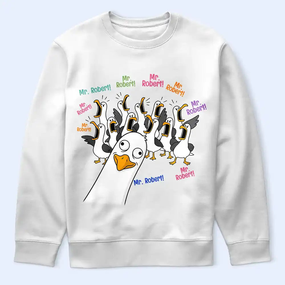 Teacher,Humorous,Back To School,Custom Text - Funny Seagull Teacher & Students - Personalized T Shirt