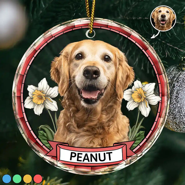 Dog Lovers, Cat Lovers, Pet Lovers - Custom Photo Birth Flower Dog Cat Portrait - Personalized Circle Glass Ornament
