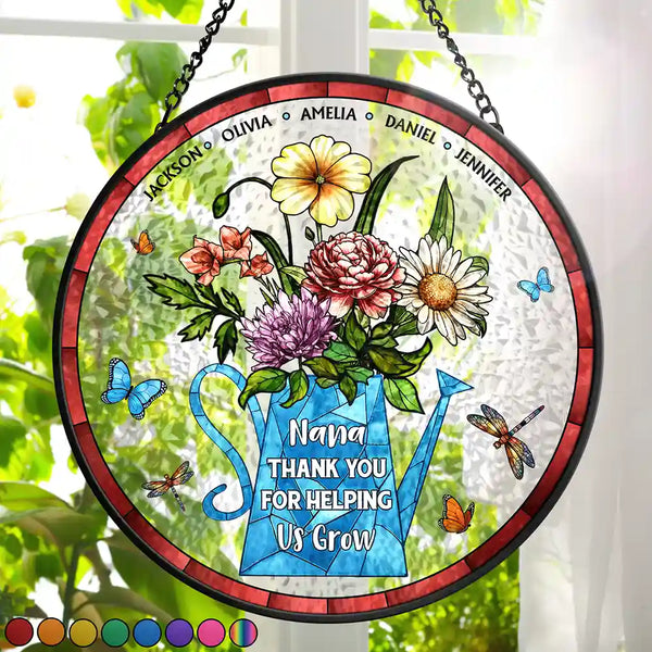Gift For Mother ,Love - Helping Us Grow - Personalized Stained Glass Window Hanging Suncatcher