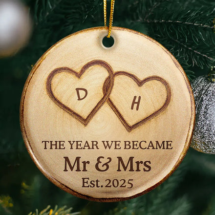 The Year We Became Mr & Mrs Initial Letter - Personalized Circle Ceramic Ornament